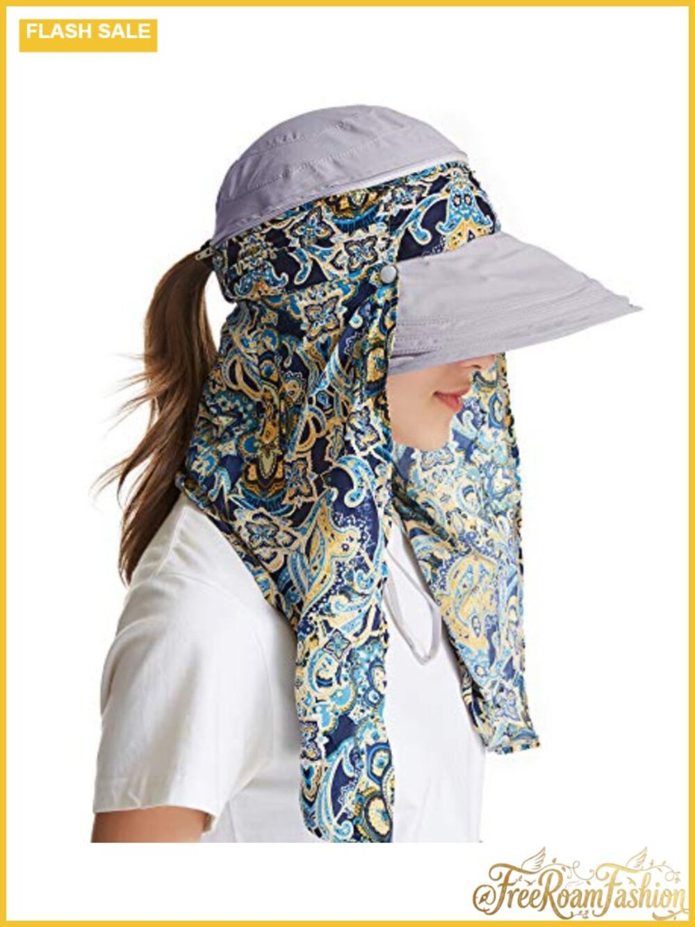 Women's UPF 50+ Wide Brim Sun Hat with Neck Flap Ponytail